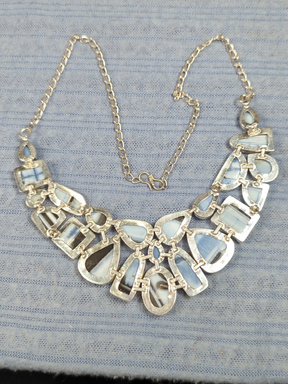 Blue Owyhee Opal Large Natural Stone Statement Necklace - Picture 7 of 7